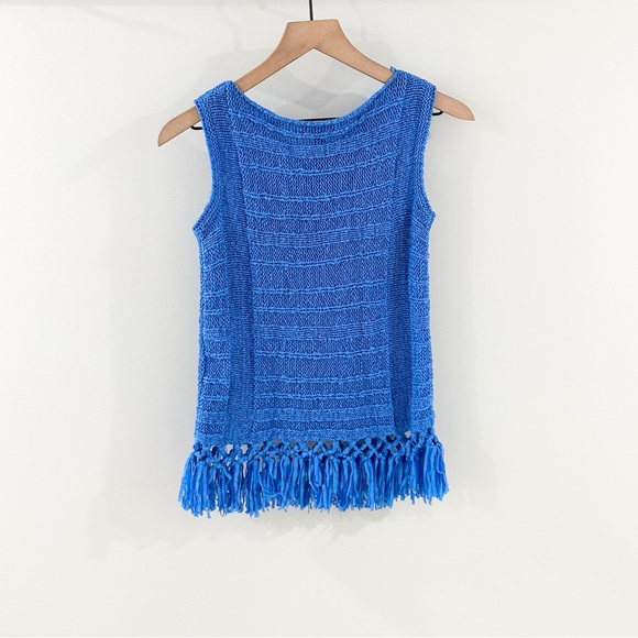 Lilly Pulitzer Luca Lapis Blue Fringe Sleeveless Sweater Size XS - Picture 7 of 7